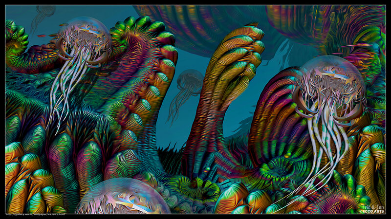 Colorful jellyfish underwater scene