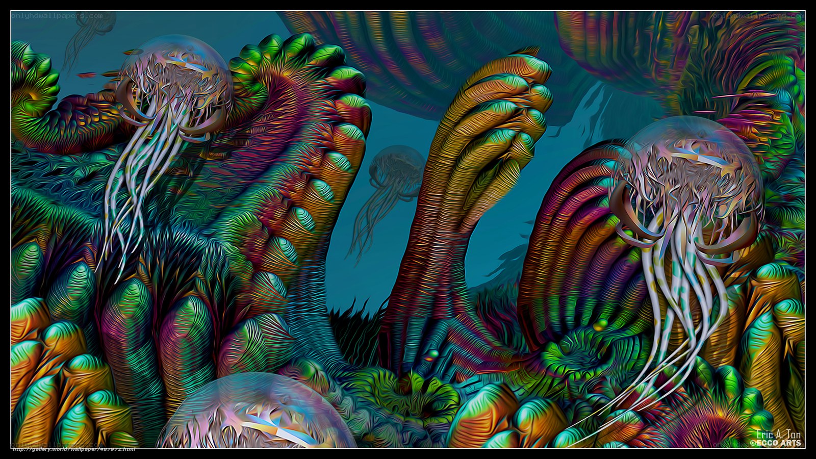 Colorful jellyfish underwater scene
