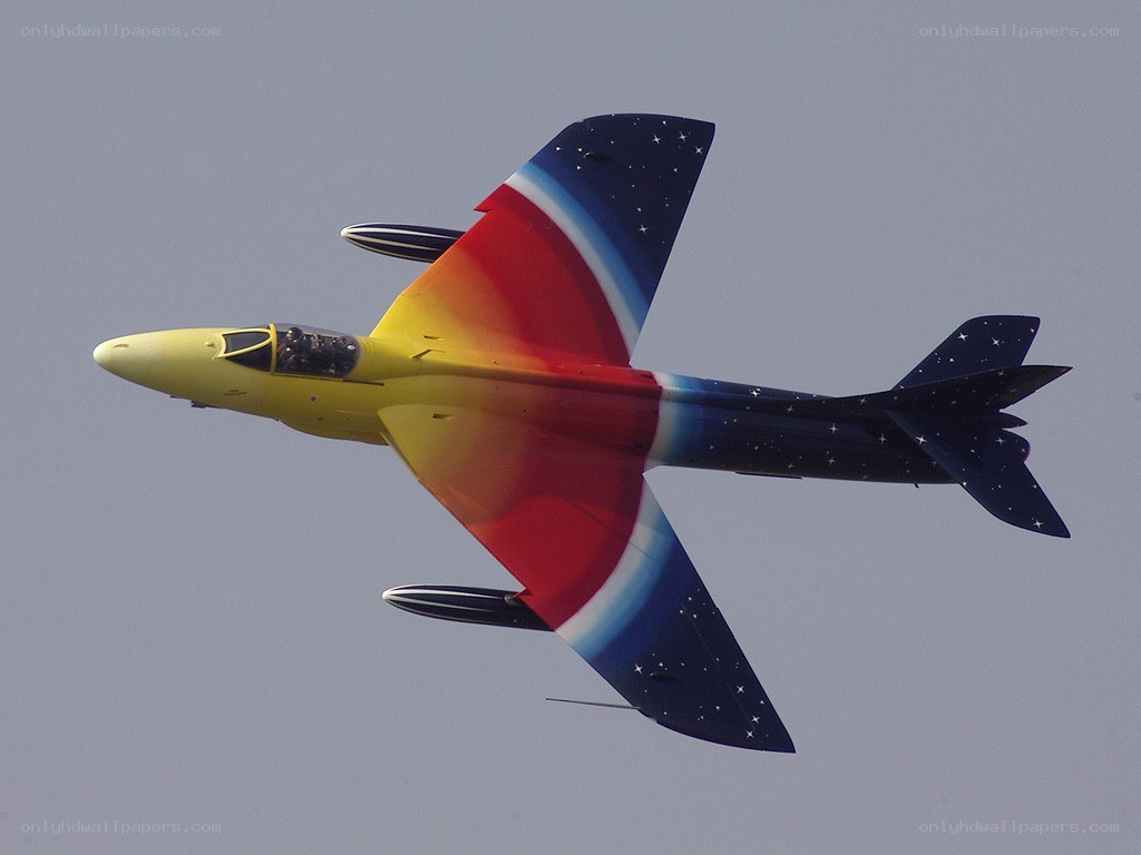 colorful jet in flight