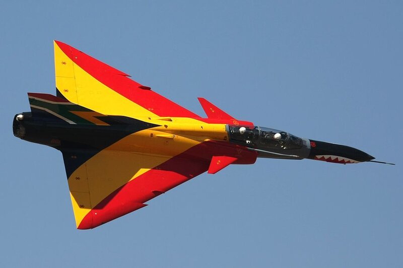 colorful jet in flight