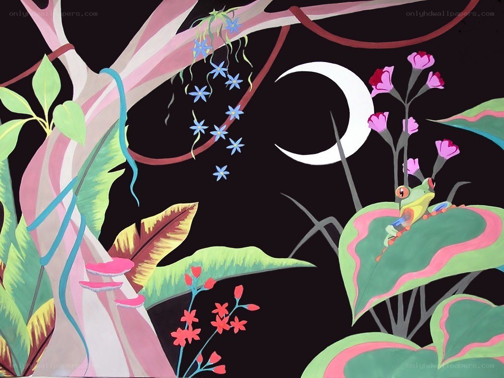 Colorful jungle night scene