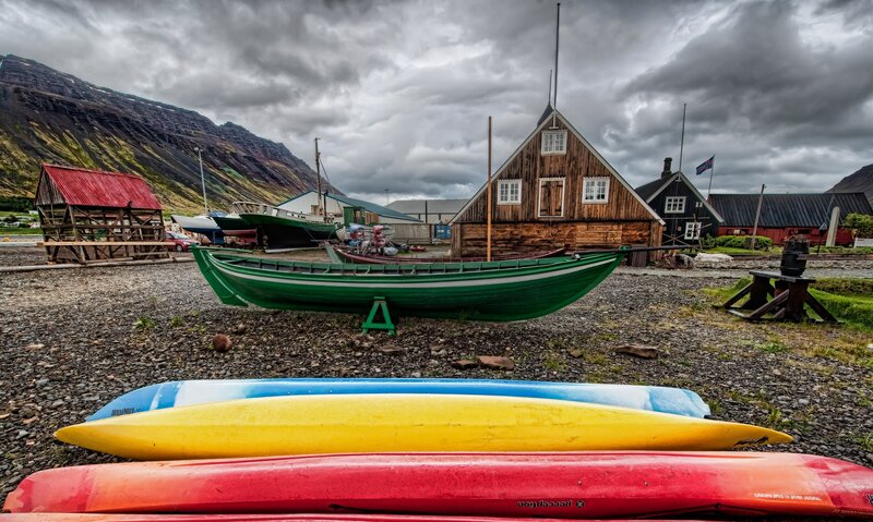 Colorful Kayaks on Gravel