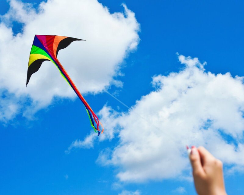 Colorful Kite Flying — Blue, Serene