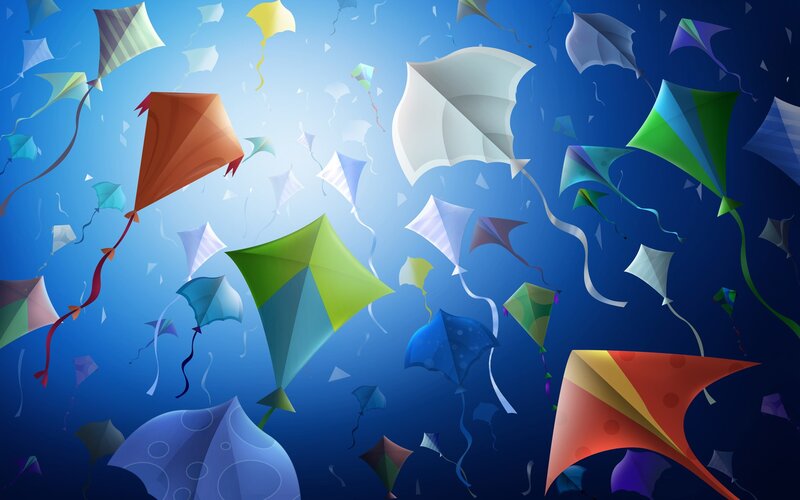Colorful kites flying in the sky