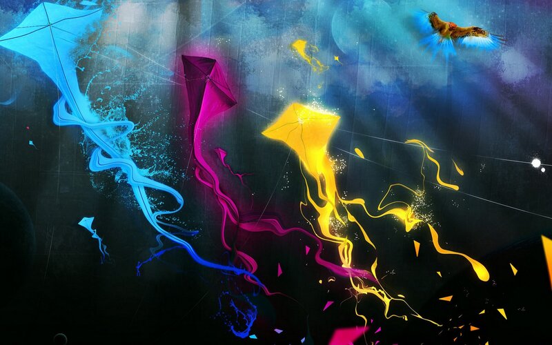Colorful kites in a dreamy sky