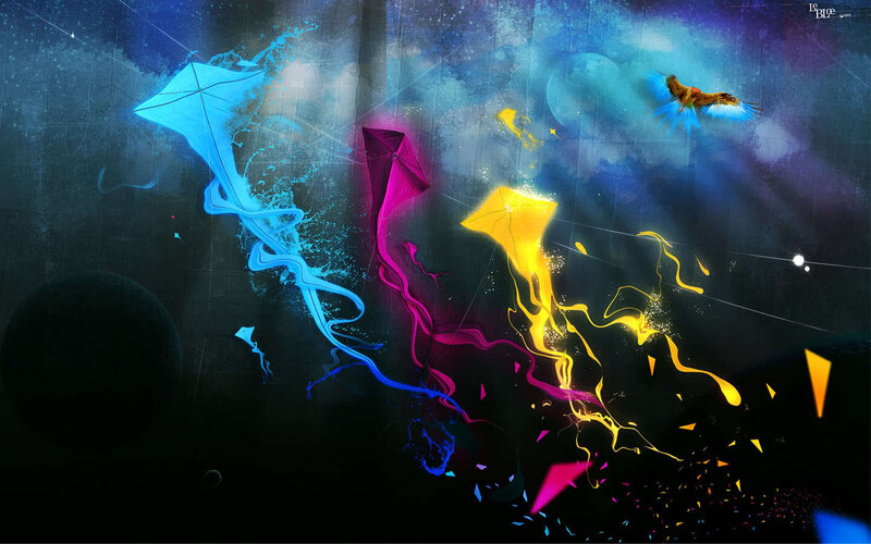 Colorful kites in a dreamy sky