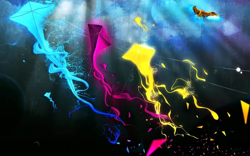 Colorful Kites in Night Sky — Blue