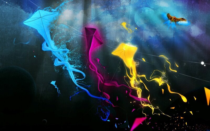 Colorful Kites in Night Sky