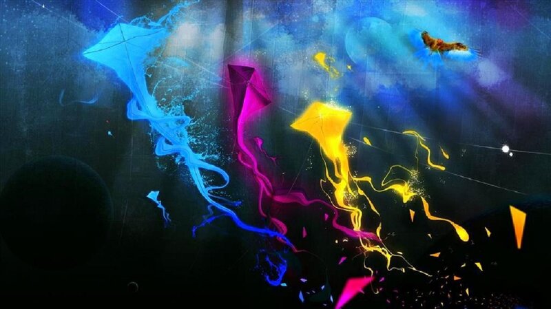 Colorful Kites in Space — Blue, Dreamy