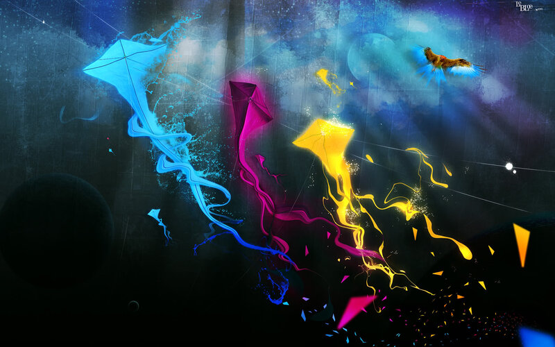 Colorful Kites in Space — Blue