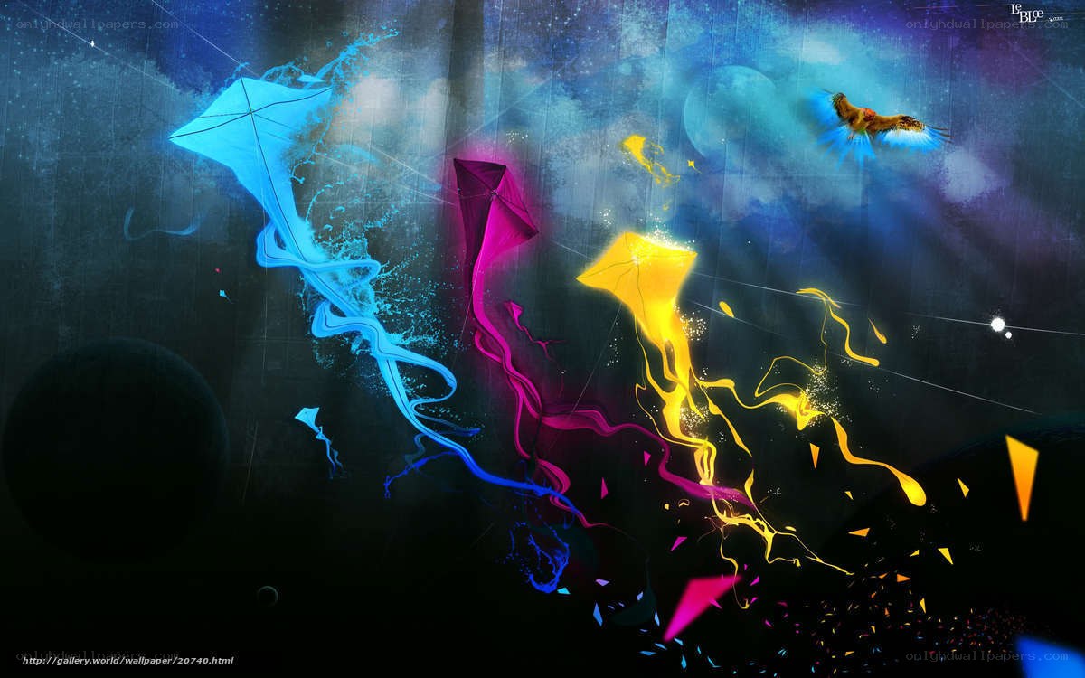 Colorful kites in space