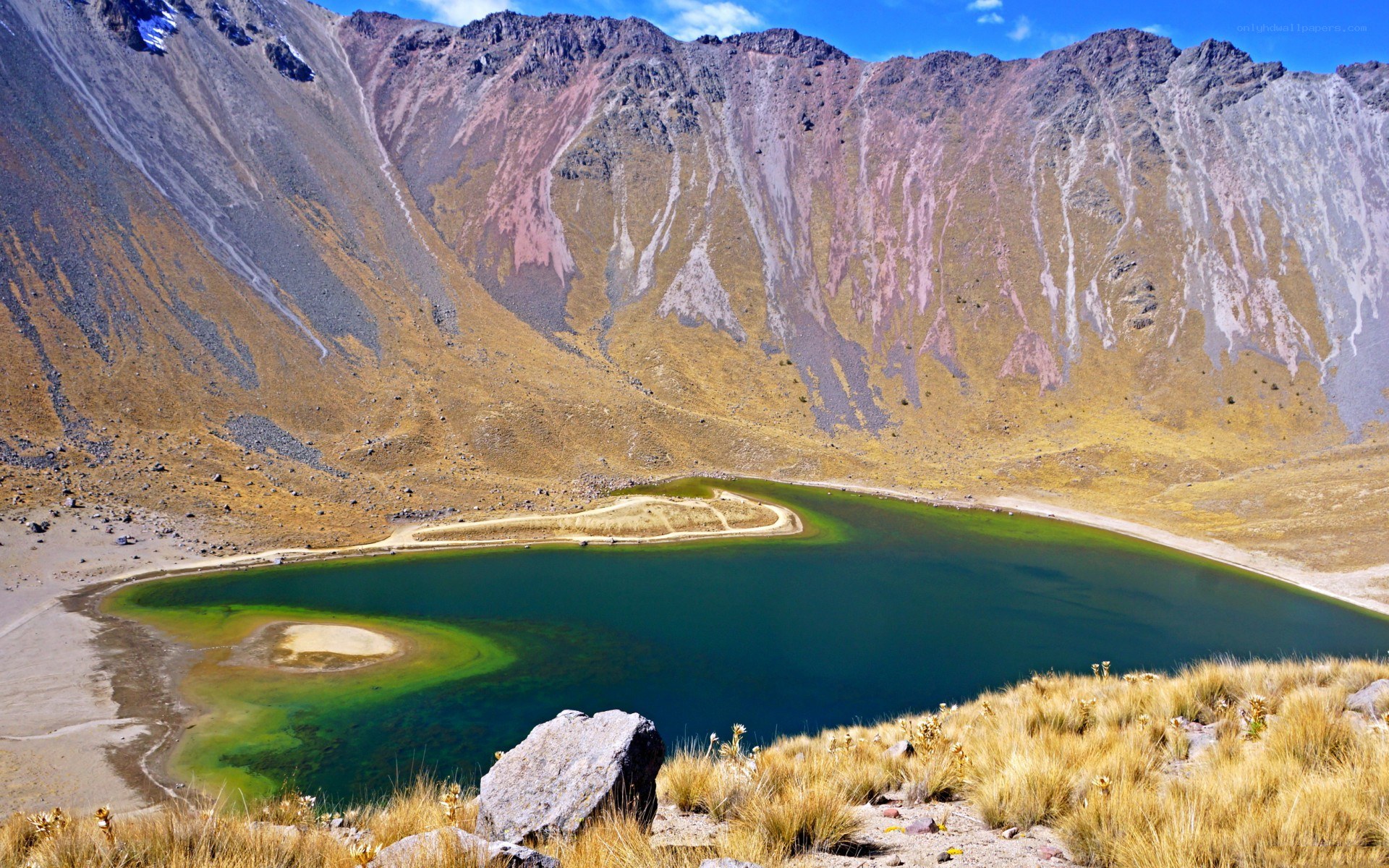 Colorful lake in mountain valley