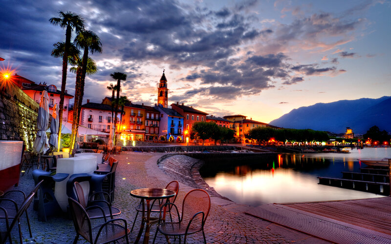 Colorful Lakeside Town — Blue