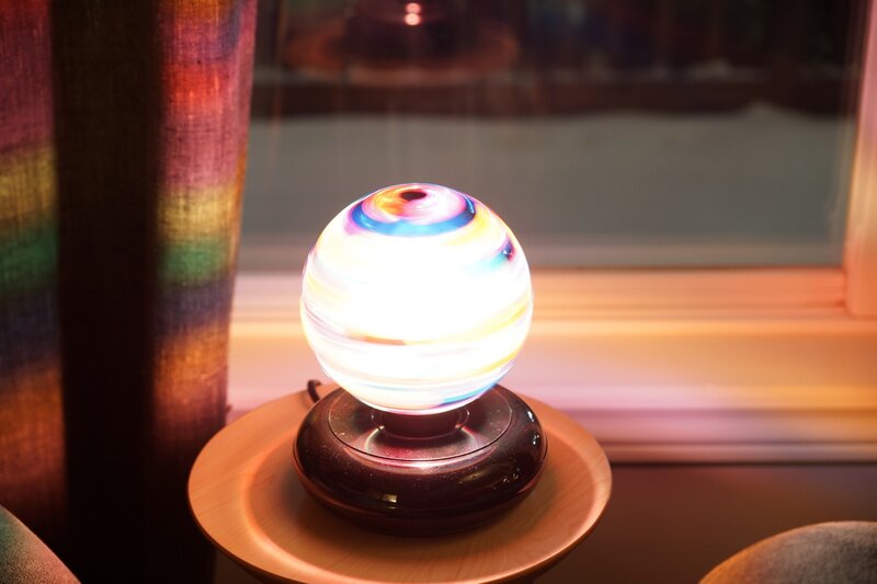 colorful lamp on a table
