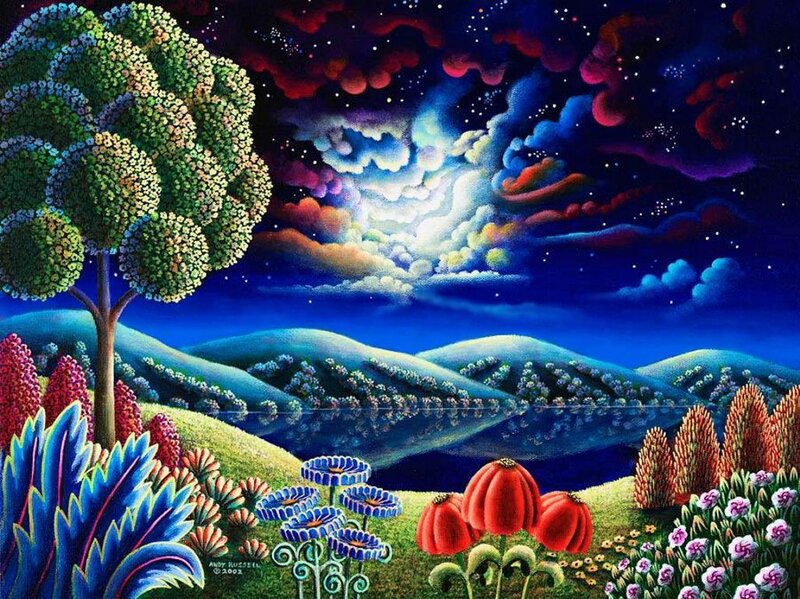 Colorful Landscape at Night — Blue