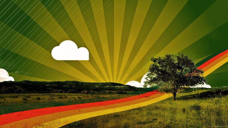Colorful landscape with rainbow path