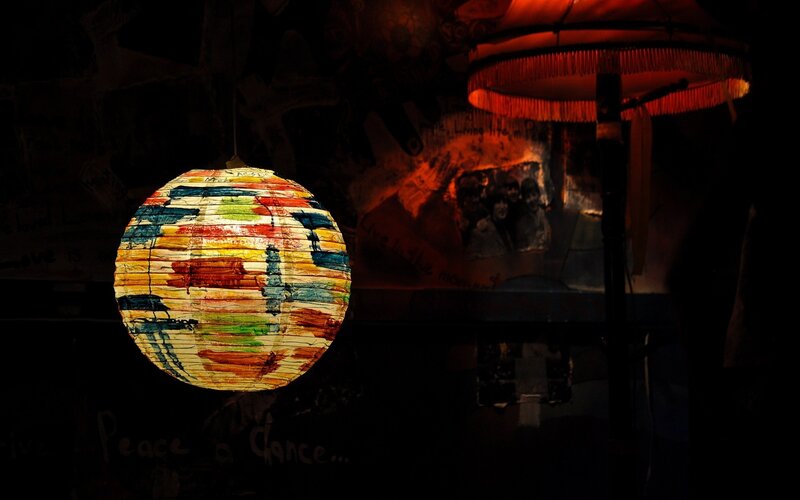 Colorful lantern in dark room