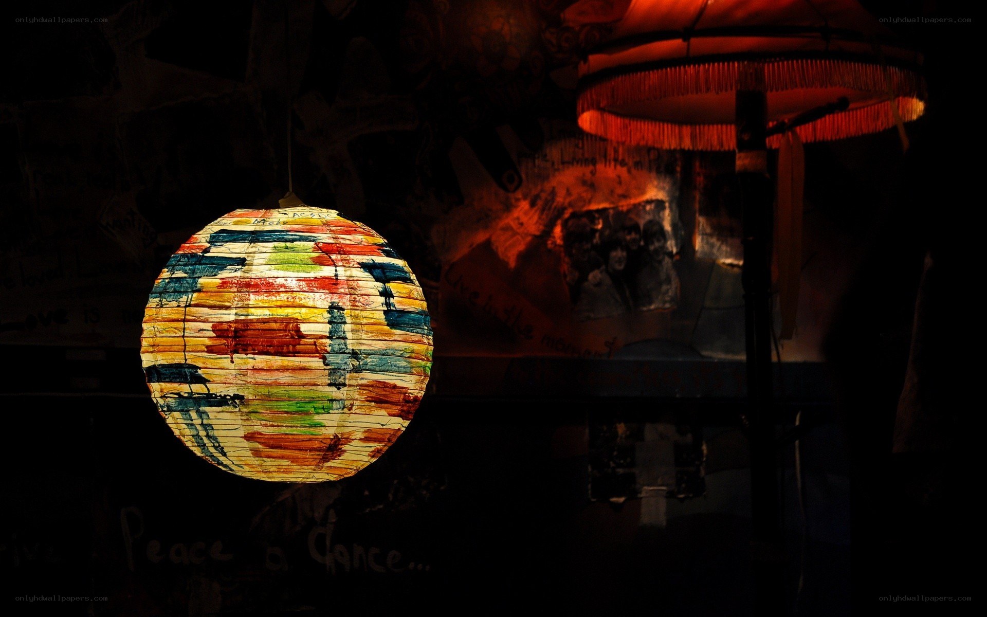 Colorful lantern in dark room