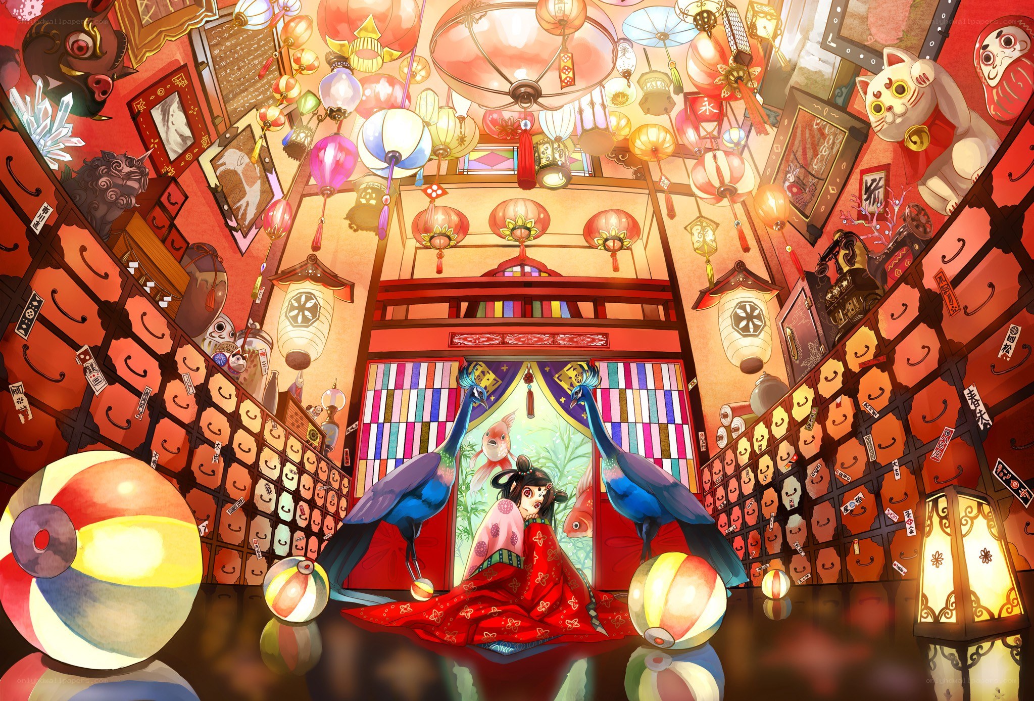 colorful lantern shop interior