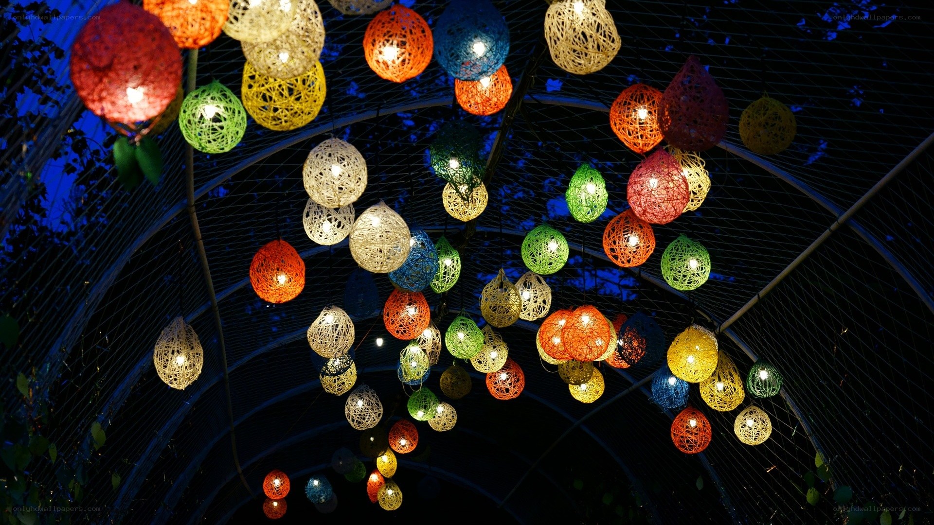 Colorful lanterns at night