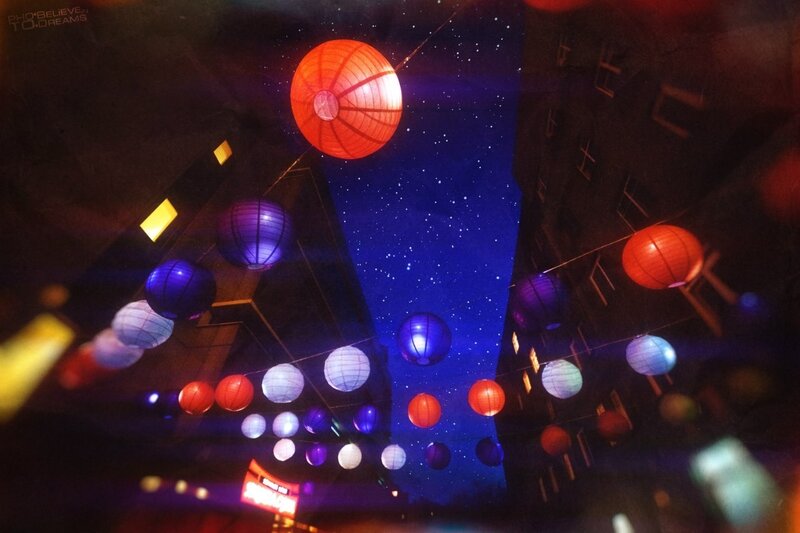 Colorful Lanterns at Night — Blue, Festive