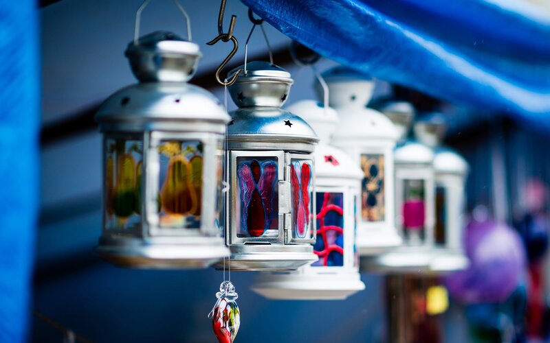 Colorful Lanterns Hanging — Blue, Calm