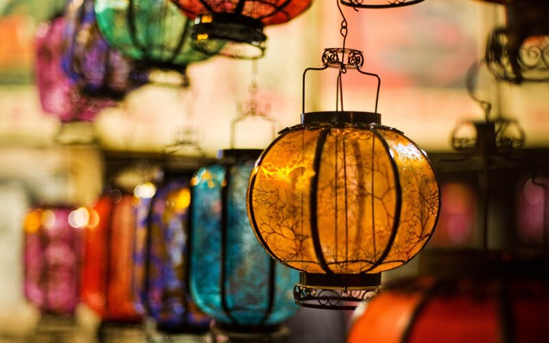 Colorful Lanterns Hanging — Orange, Warm