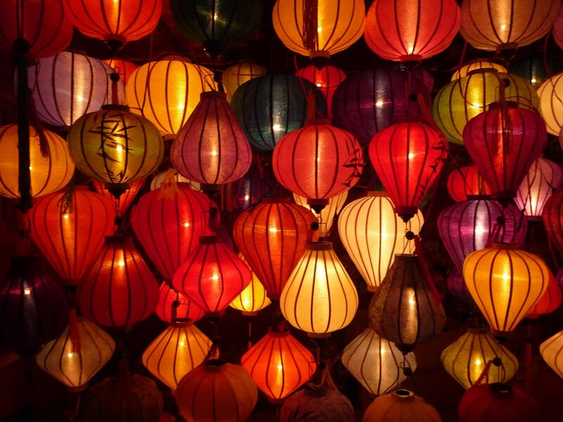 Colorful Lanterns Hanging — Red, Festive, Night