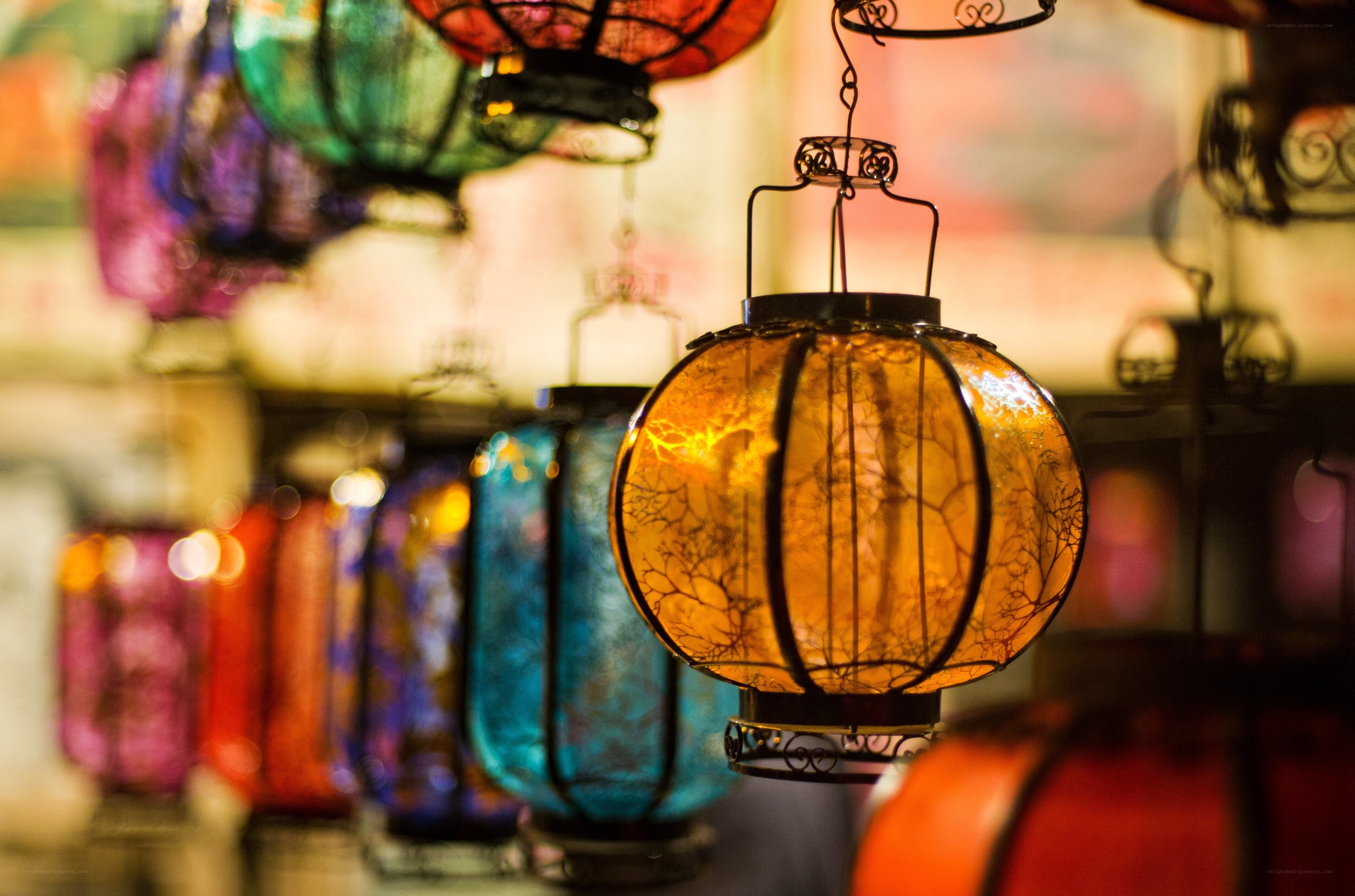 Colorful lanterns in a market