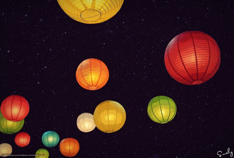 Colorful lanterns in starry sky