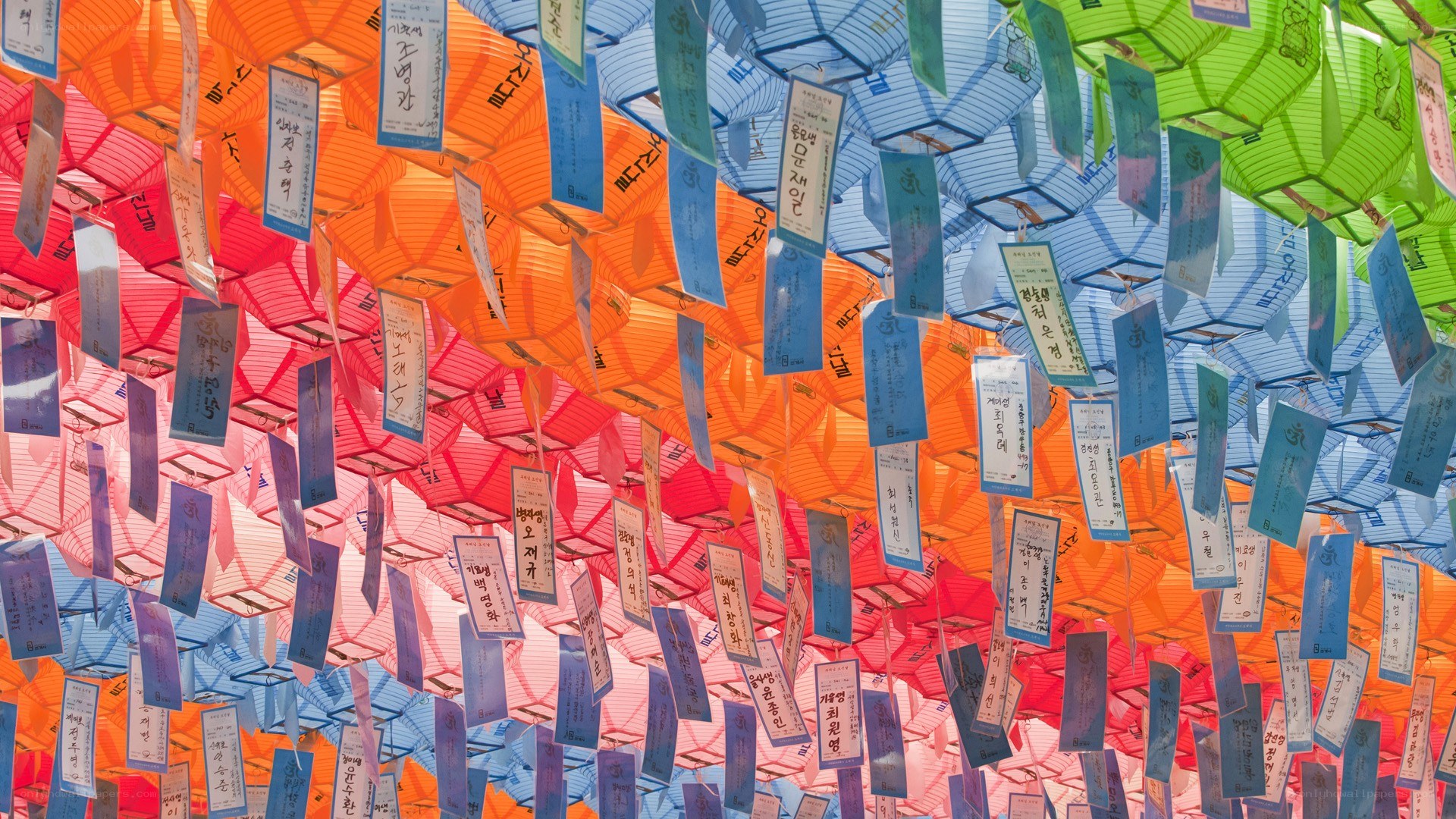 Colorful lanterns with wishes