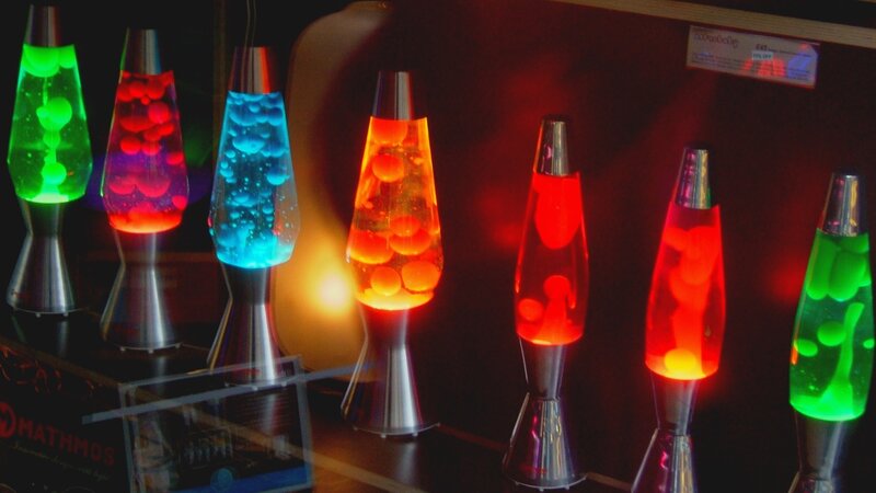 Colorful lava lamps on display