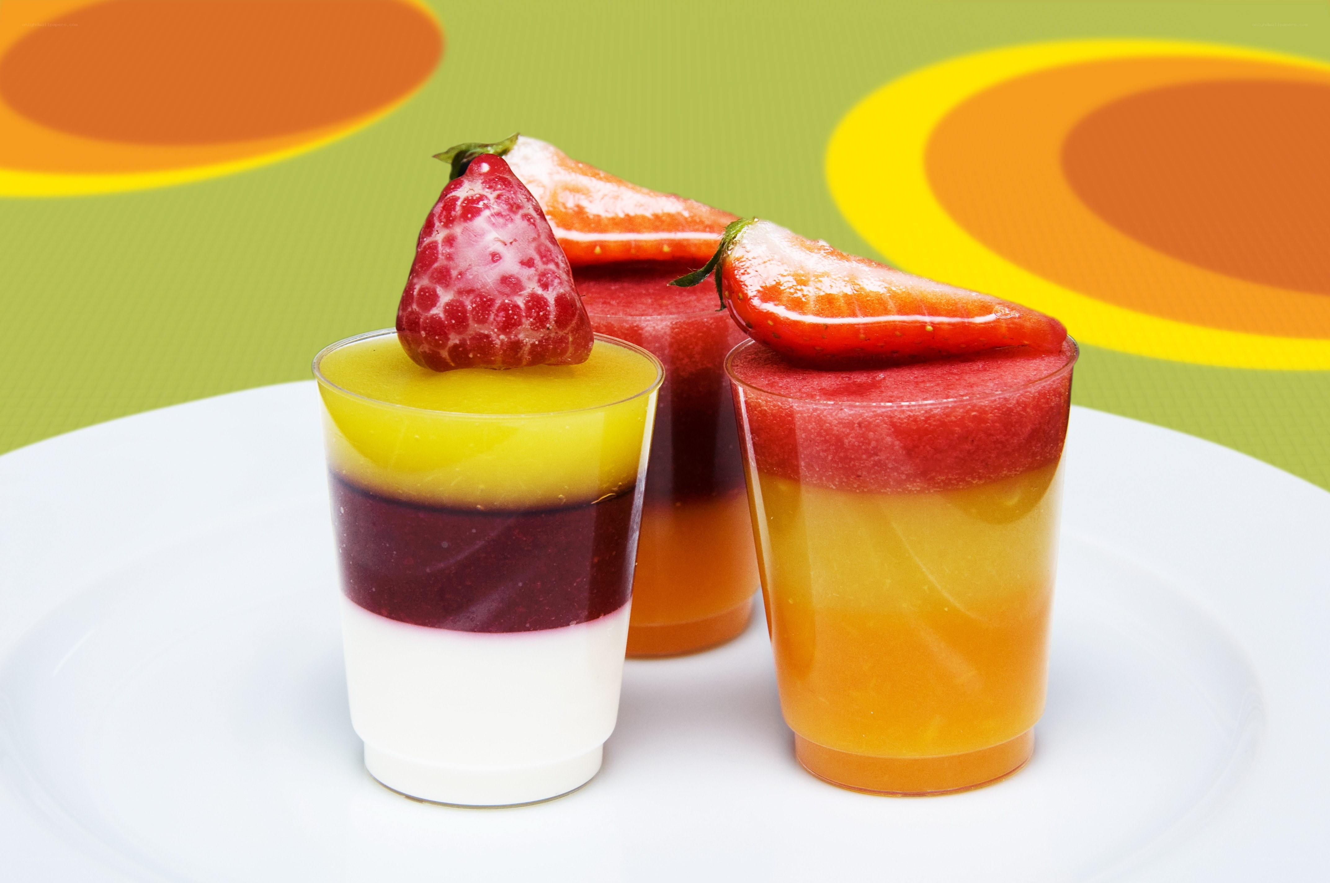 Colorful layered dessert cups
