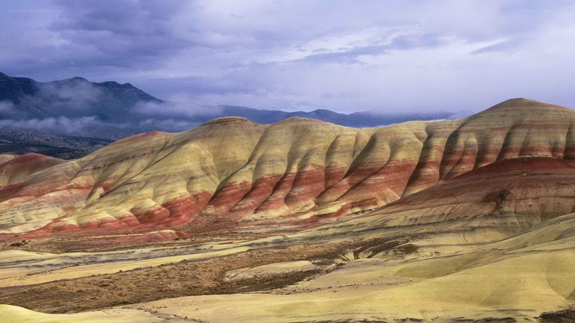 Colorful layered hills landscape