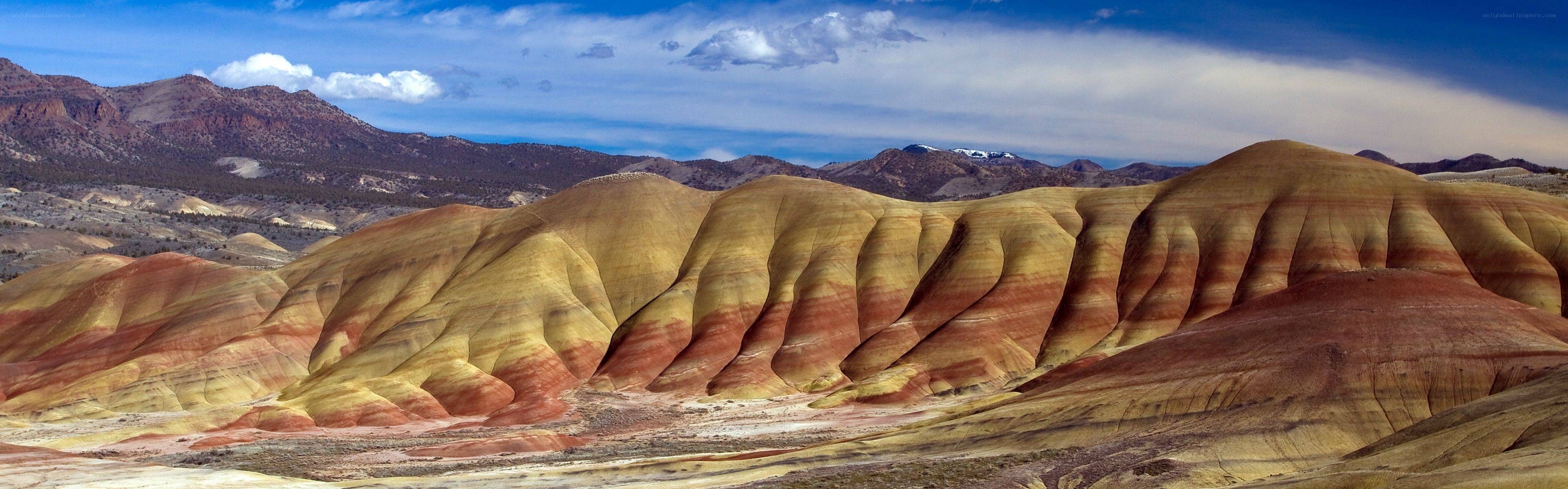 Colorful layered hills landscape