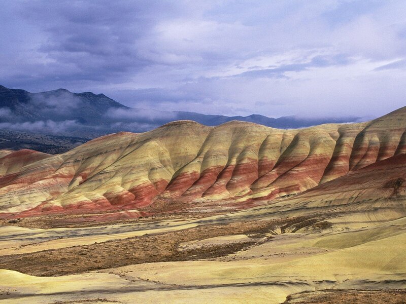 Colorful layered hills landscape