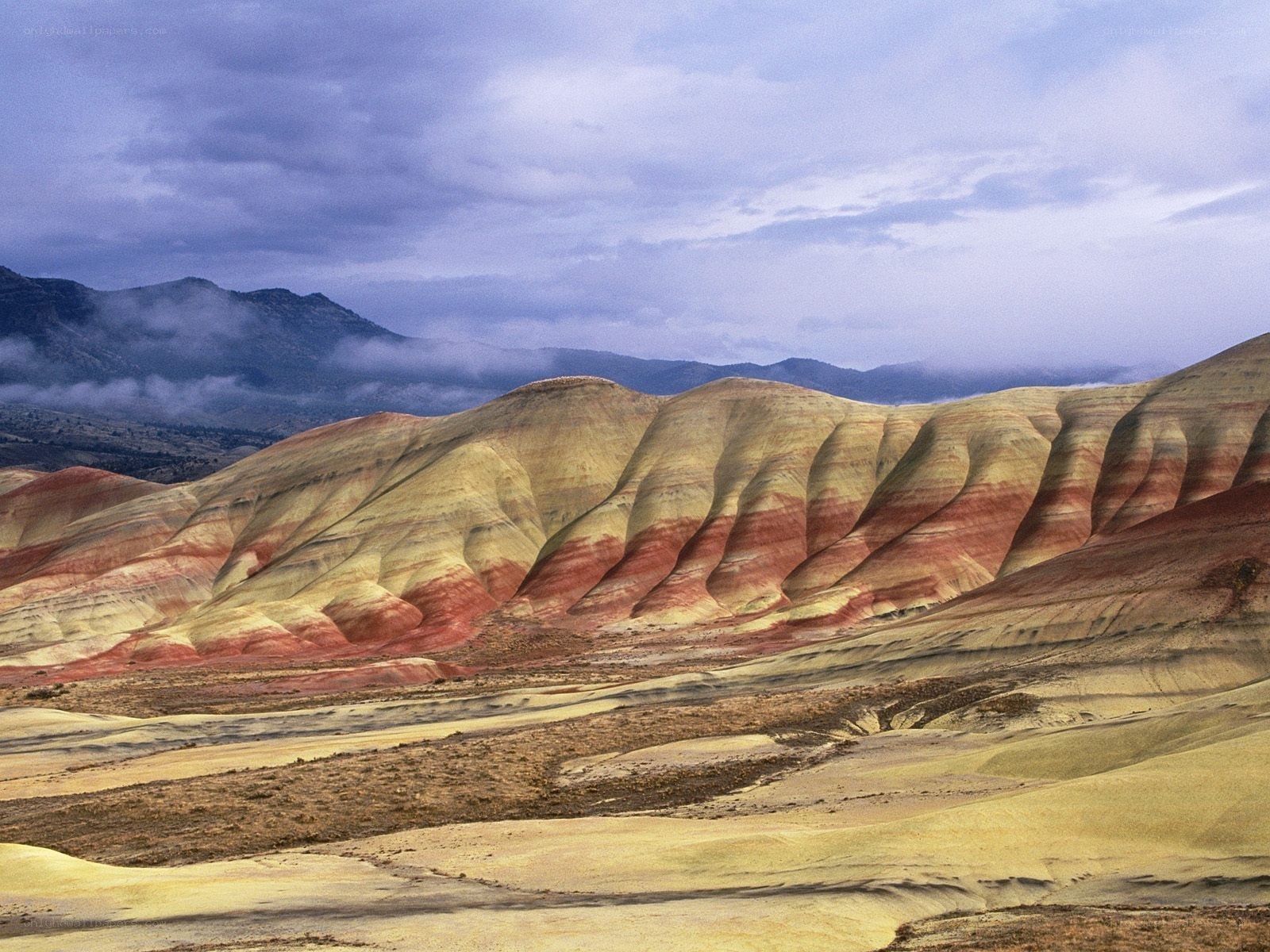 Colorful layered hills landscape