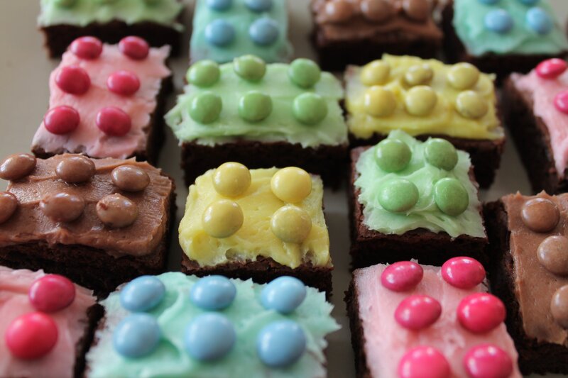 colorful lego-themed brownies