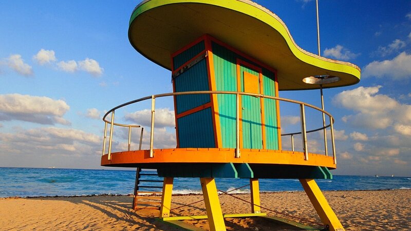 Colorful Lifeguard Tower — Blue, Serene