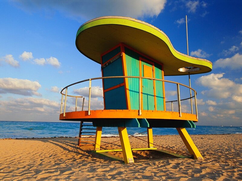 Colorful lifeguard tower on beach