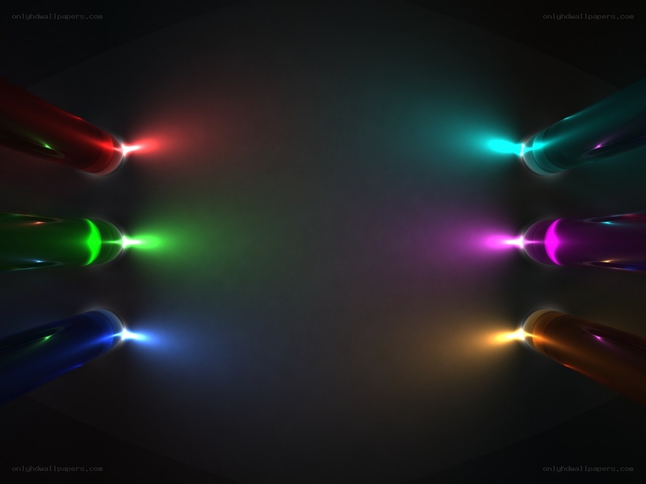 Colorful light beams converging