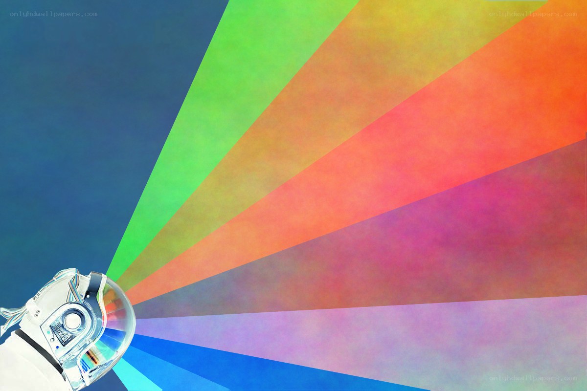 colorful light beams from helmet