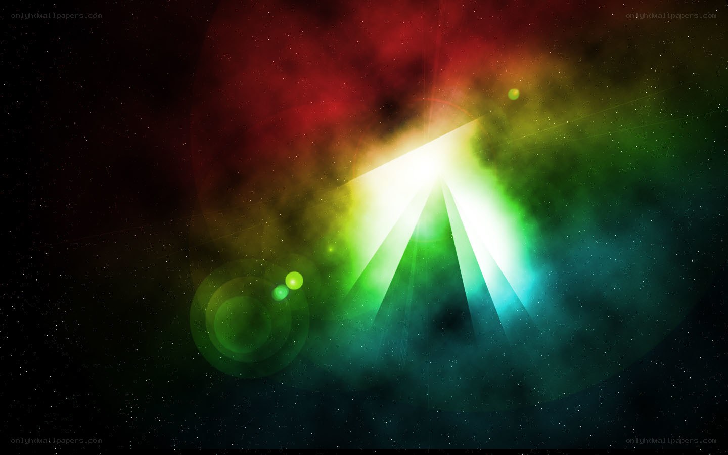 colorful light beams in space