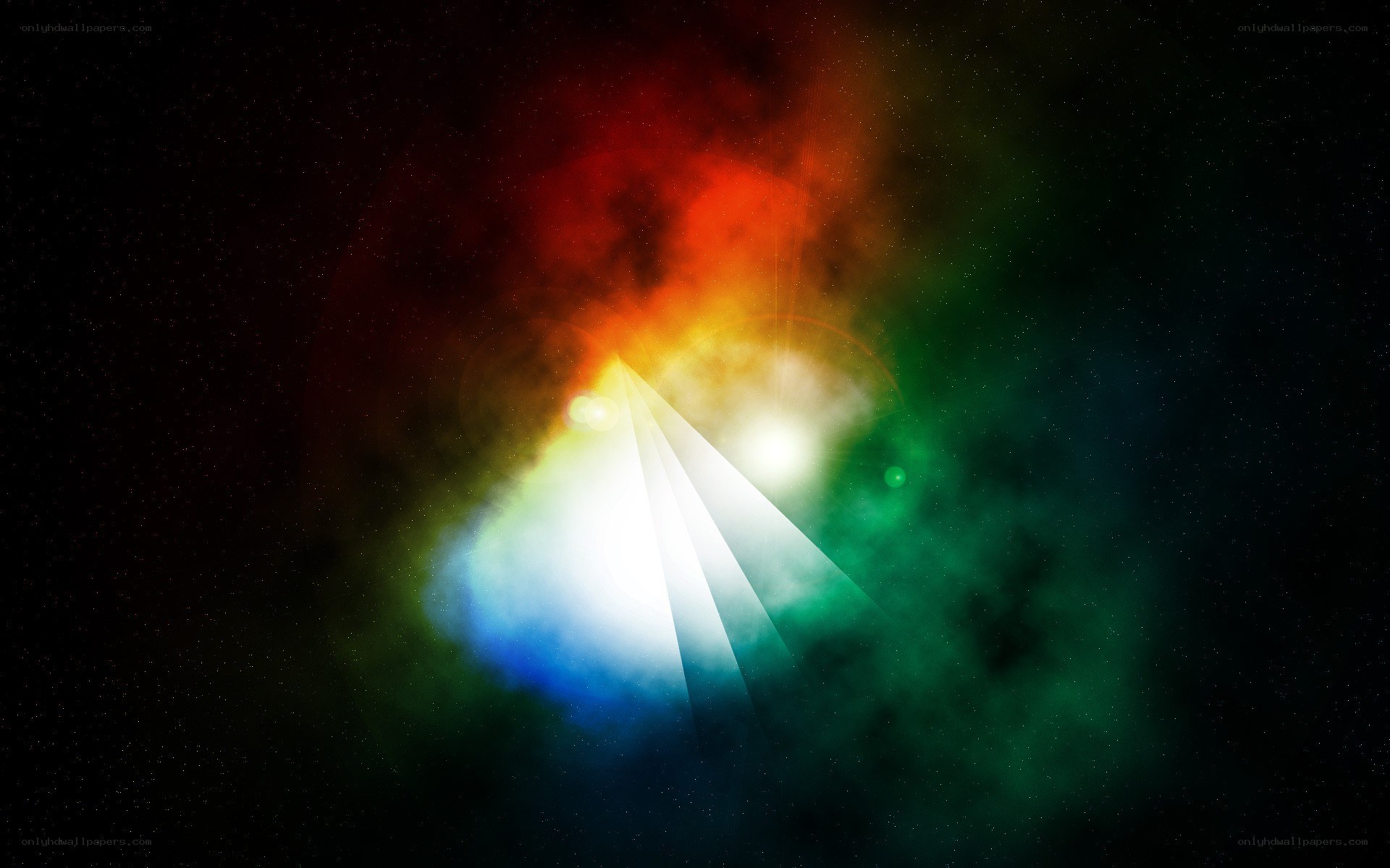 colorful light beams in space