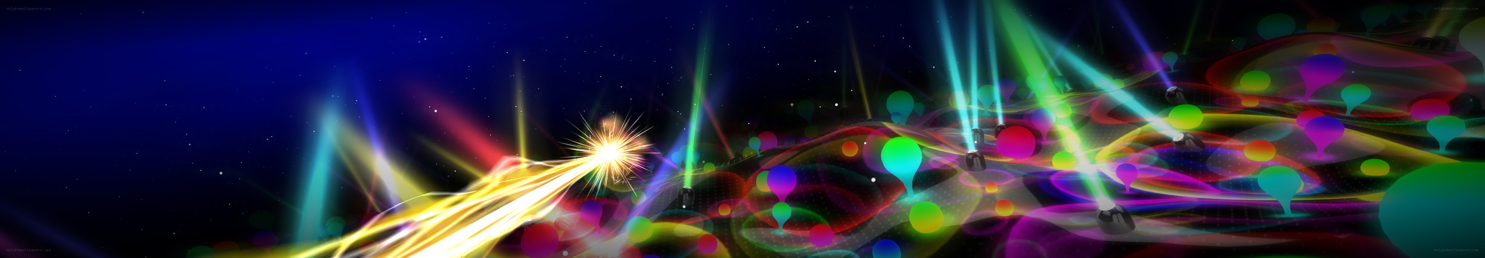 Colorful light beams in space