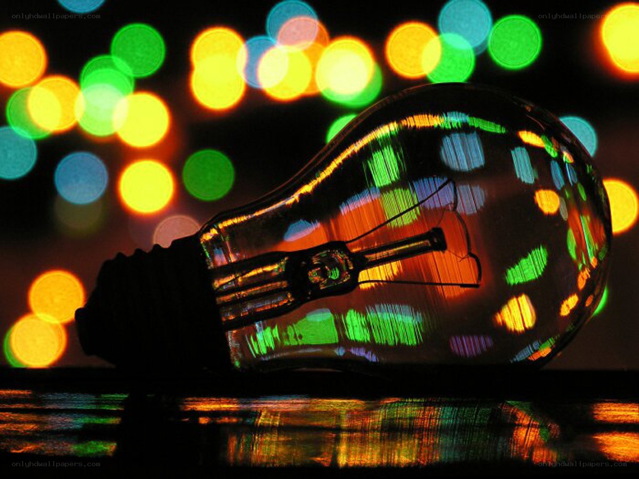 Colorful light bulb bokeh