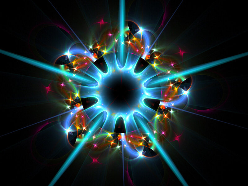 Colorful Light Burst — Blue, Energetic, Digital Art, Light Rays, Stars