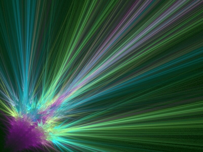 Colorful Light Burst — Green, Vibrant, Abstract, Light Rays, Fractal Pattern