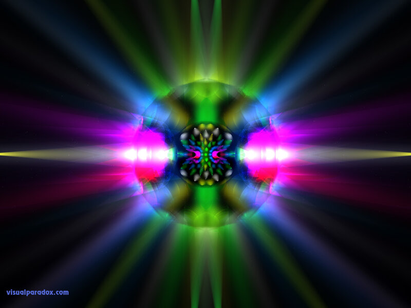 Colorful Light Burst — Green, Vibrant, Digital Art, Light Rays