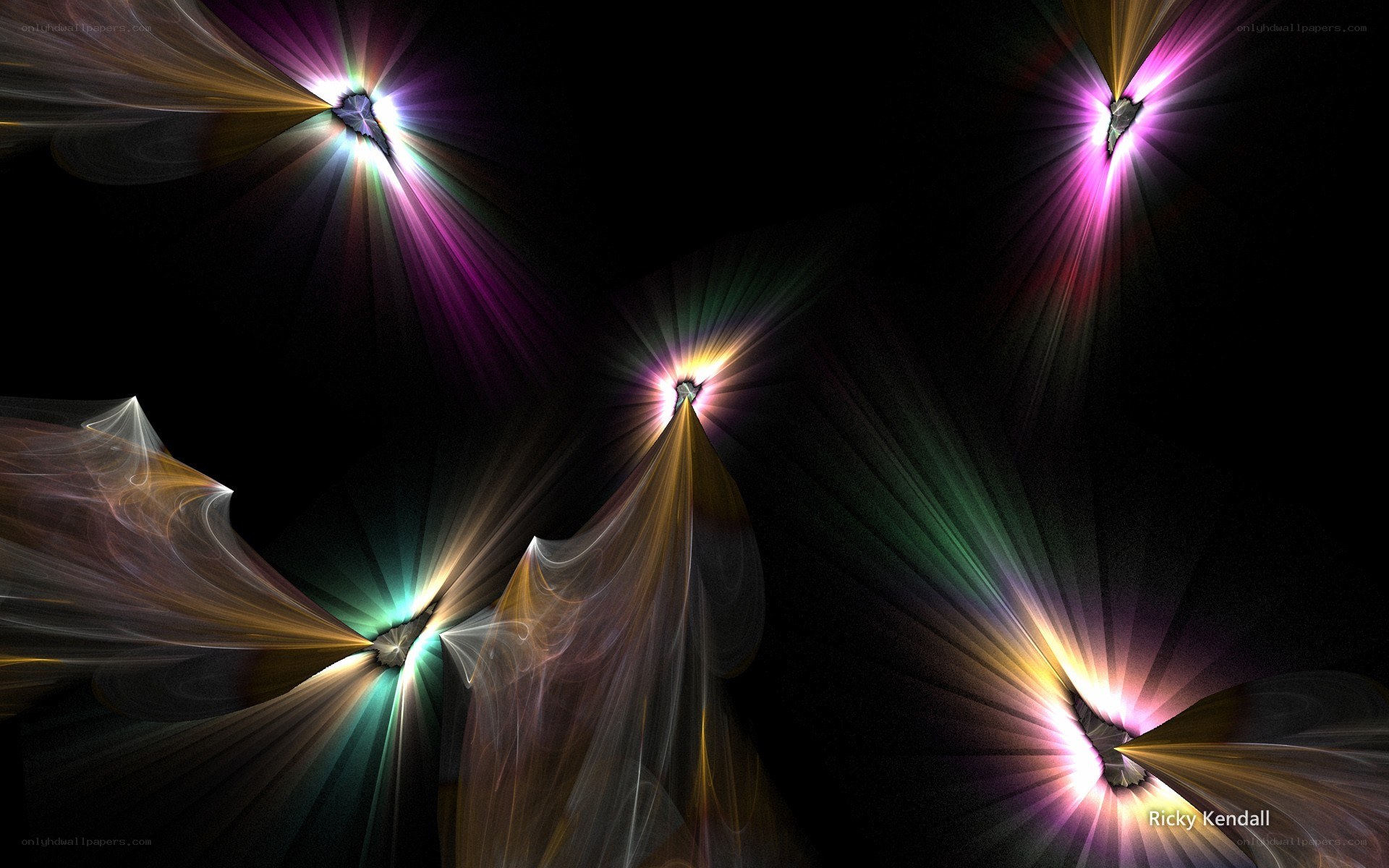 Colorful light bursts in dark space